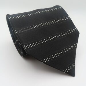 Roundtree & Yorke Tie Silk Black White Striped 4" Wide 58" Long USA